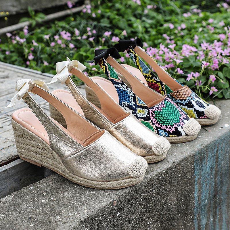 😍[May New]😍-Women Espadrilles Closed Toe Wedges Platform Heel Slingback Sandals