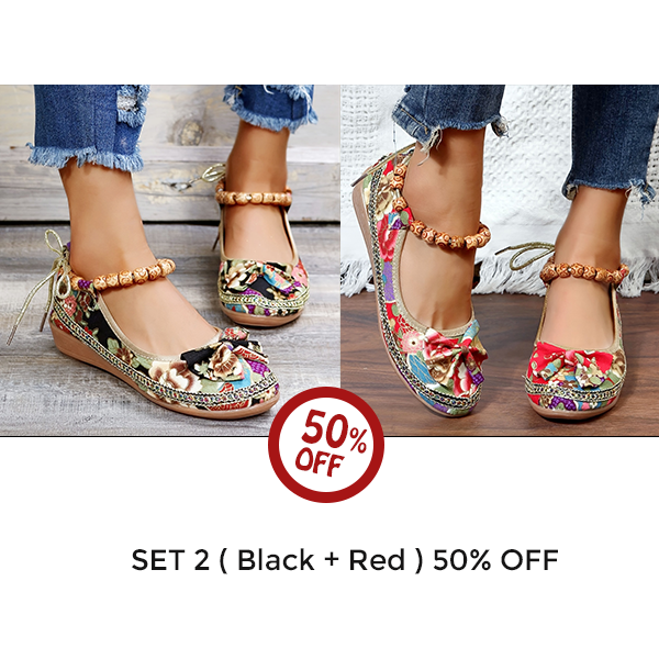 🔥Last Day 49% Off🔥Women's Floral Print Flat Shoes