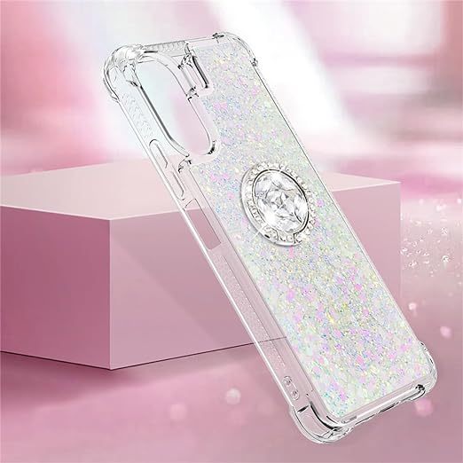 EnZo Quicksand Case for Xiaomi Redmi 13C 4G for Women Girls, Glitter Sparkle Flowing Clear Liquid Cover Case with Bling Diamond Kickstand for Xiaomi Redmi 13C 4G