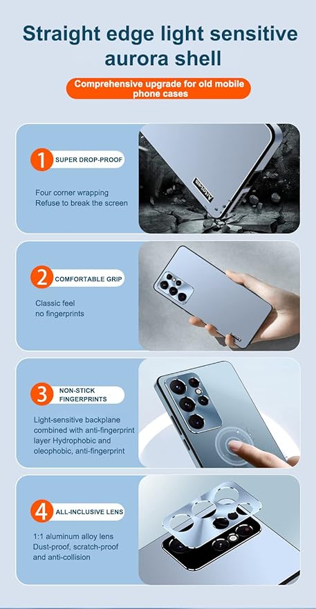 EnZo is Suitable for Samsung Mobile Phone case S23 Ultra Metal Lens, Fashionable, no Dead Angle Protection, New Matte+Starlight Protective case 