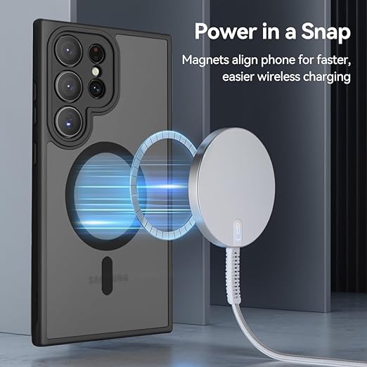 EnZo Magnetic Case for Samsung Galaxy S24 Ultra 5G, Compatible with MagSafe, Translucent Matte [Ultra Slim Shockproof] [Anti-Slip] S24 Ultra Protective Phone Case -Black