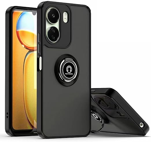 EnZo ase Compatible with Xiaomi Redmi 13C & Poco C65 with Screen Protector,TPU + Hard PC Shockproof Magnetic Ring Car Mount Stand Bumper Cover