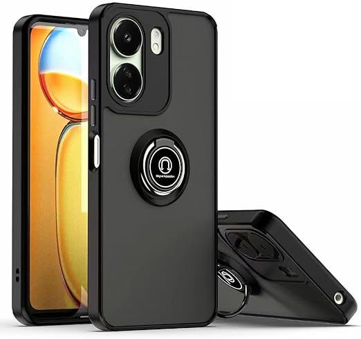 EnZo ase Compatible with Xiaomi Redmi 13C & Poco C65 with Screen Protector,TPU + Hard PC Shockproof Magnetic Ring Car Mount Stand Bumper Cover