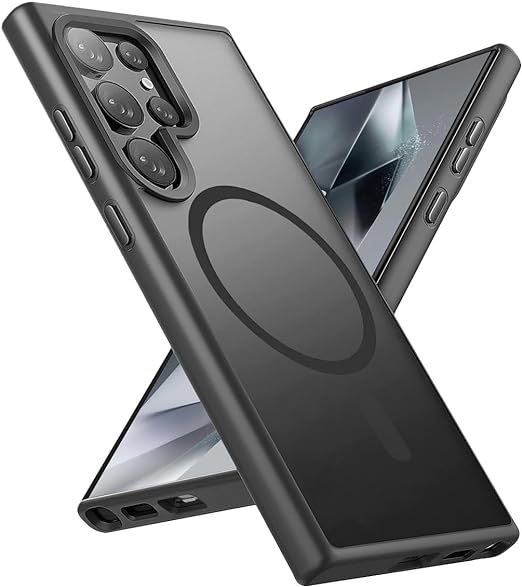 EnZo Magnetic Case for Samsung Galaxy S24 Ultra 5G, Compatible with MagSafe, Translucent Matte [Ultra Slim Shockproof] [Anti-Slip] S24 Ultra Protective Phone Case -Black