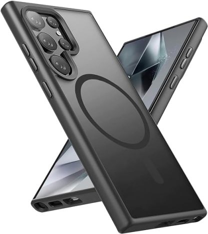 EnZo Magnetic Case for Samsung Galaxy S24 Ultra 5G, Compatible with MagSafe, Translucent Matte [Ultra Slim Shockproof] [Anti-Slip] S24 Ultra Protective Phone Case -Black