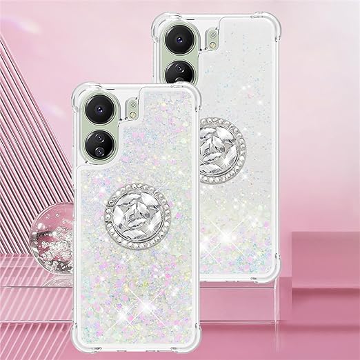 EnZo Quicksand Case for Xiaomi Redmi 13C 4G for Women Girls, Glitter Sparkle Flowing Clear Liquid Cover Case with Bling Diamond Kickstand for Xiaomi Redmi 13C 4G