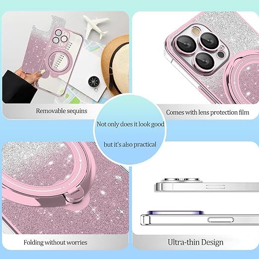 EnZo Compatible with Xiaomi 13T Pro Case Glitter with Stand Pink,Xiaomi 13T Phone Case Silicone Transparent Support Wireless Charging Shockproof Luxury Protective Cover 