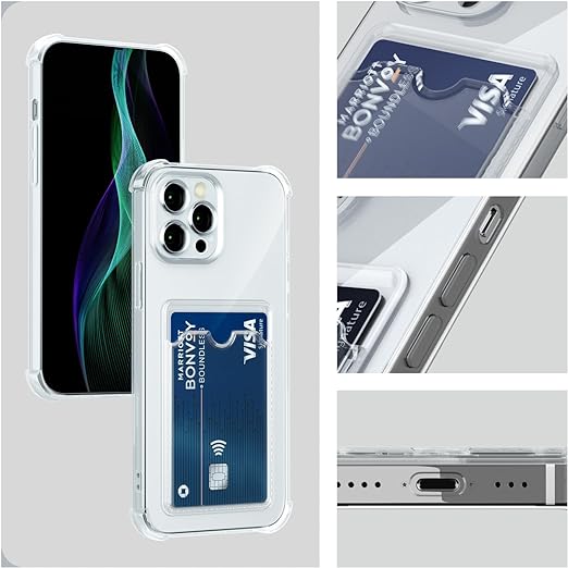 EnZo Case for iPhone 15 Clear Cute Phone Case Soft TPU Wallet Case Slim Bag Cover Shockproof with Card Slot Holder