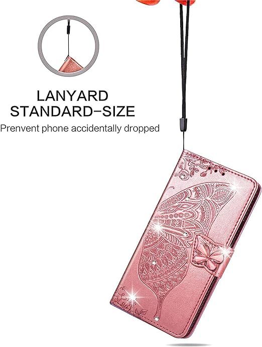 EnZo for Huawei Mate 60 Pro Wallet Case for Women Girls, Shiny Butterfly Flower PU Leather Cover with Card Slot Holder Flip Phone Case for Huawei Mate 60 Pro