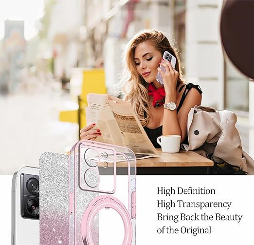 EnZo Compatible with Xiaomi 13T Pro Case Glitter with Stand Pink,Xiaomi 13T Phone Case Silicone Transparent Support Wireless Charging Shockproof Luxury Protective Cover 