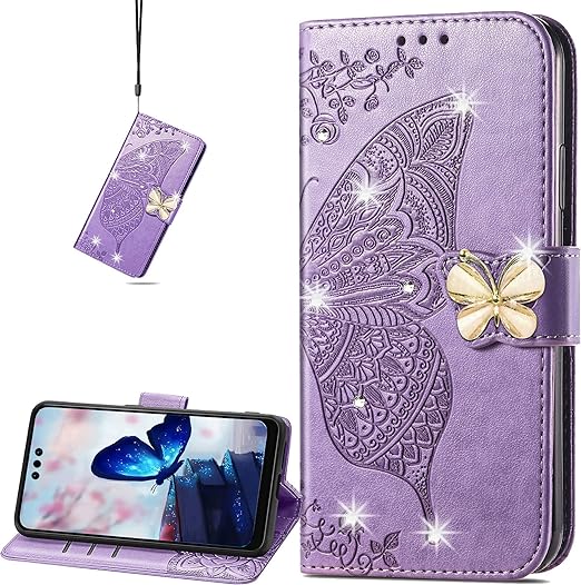 EnZo for Huawei Mate 60 Pro Wallet Case for Women Girls, Shiny Butterfly Flower PU Leather Cover with Card Slot Holder Flip Phone Case for Huawei Mate 60 Pro
