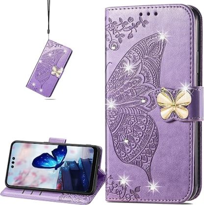 EnZo for Huawei Mate 60 Pro Wallet Case for Women Girls, Shiny Butterfly Flower PU Leather Cover with Card Slot Holder Flip Phone Case for Huawei Mate 60 Pro