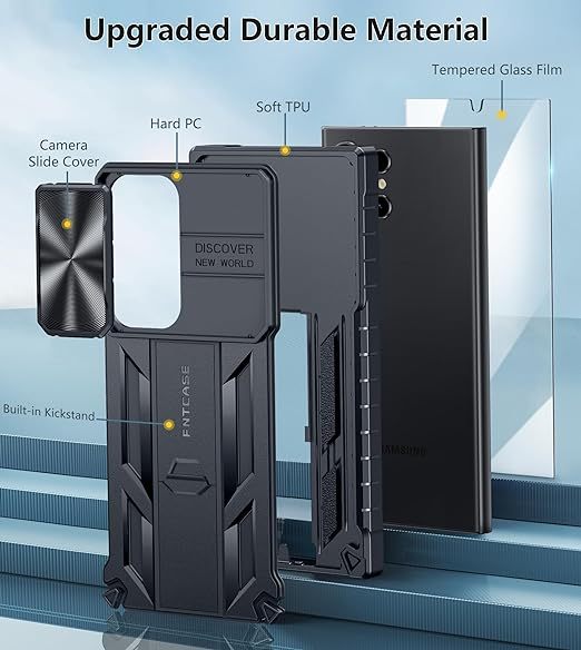 EnZo Military Grade Drop Protection Rugged Protective Mobile Phone Cover with Kickstand & Slide | Shockproof Textured Bumper Heavy Duty Protector, 6.8''