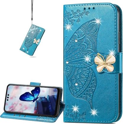 EnZo for Huawei Mate 60 Pro Wallet Case for Women Girls, Shiny Butterfly Flower PU Leather Cover with Card Slot Holder Flip Phone Case for Huawei Mate 60 Pro