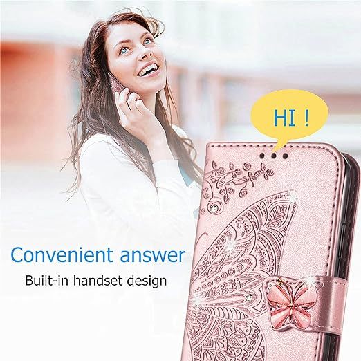 EnZo for Huawei Mate 60 Pro Wallet Case for Women Girls, Shiny Butterfly Flower PU Leather Cover with Card Slot Holder Flip Phone Case for Huawei Mate 60 Pro