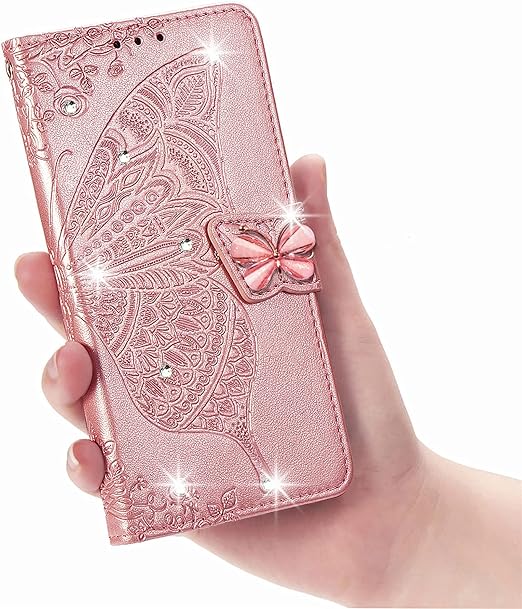 EnZo for Huawei Mate 60 Pro Wallet Case for Women Girls, Shiny Butterfly Flower PU Leather Cover with Card Slot Holder Flip Phone Case for Huawei Mate 60 Pro