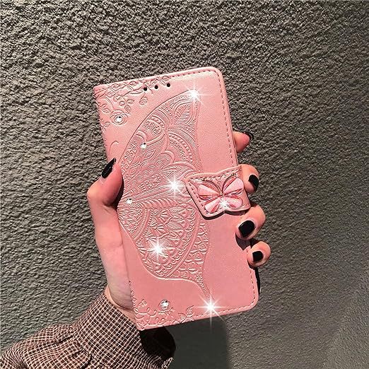 EnZo for Huawei Mate 60 Pro Wallet Case for Women Girls, Shiny Butterfly Flower PU Leather Cover with Card Slot Holder Flip Phone Case for Huawei Mate 60 Pro