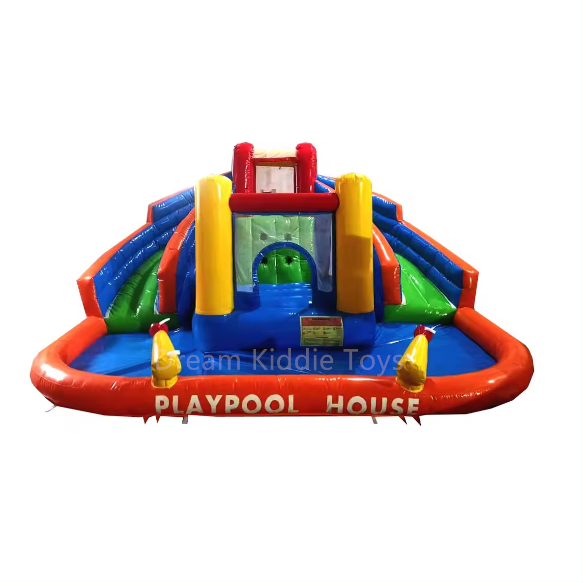 Inflatable curve commercial water slide pool bounce house inflatable with water gun