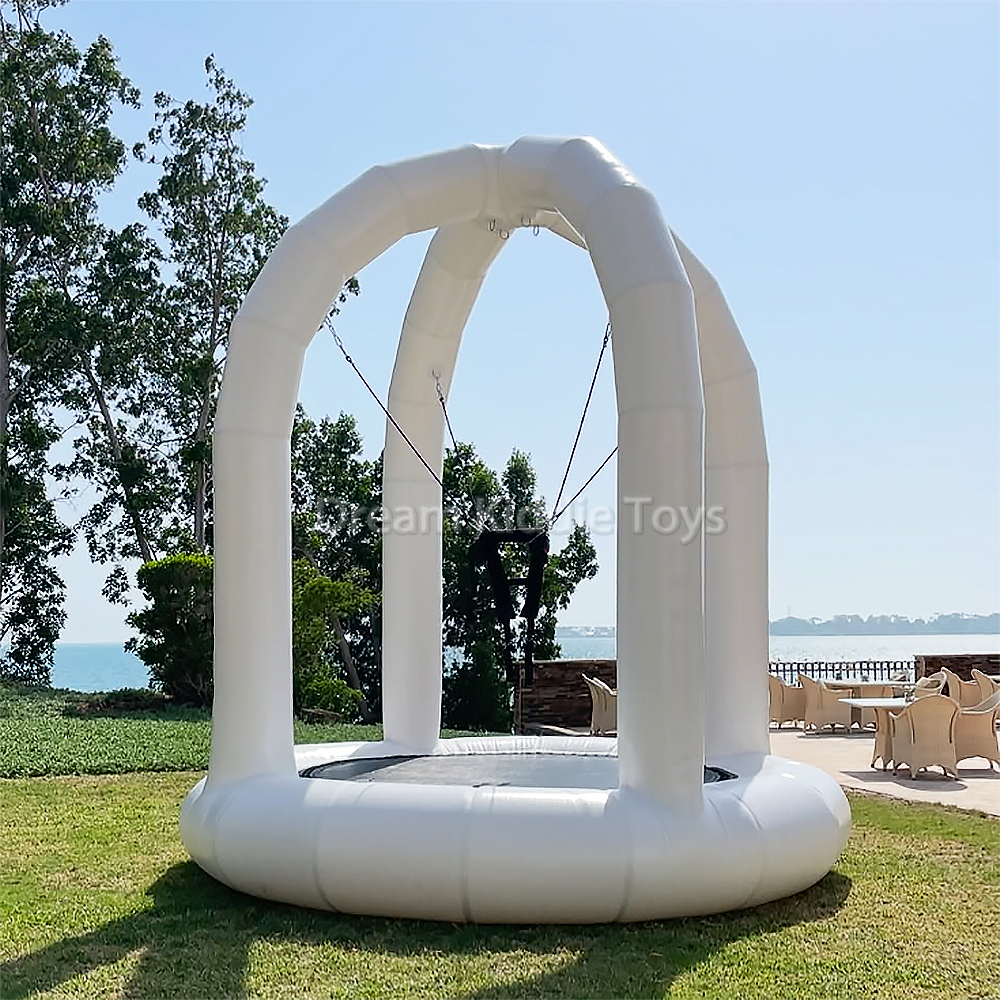 White Inflatable Bungee Jumping Bouncer Airtight Trampoline Inflatable Sports Game