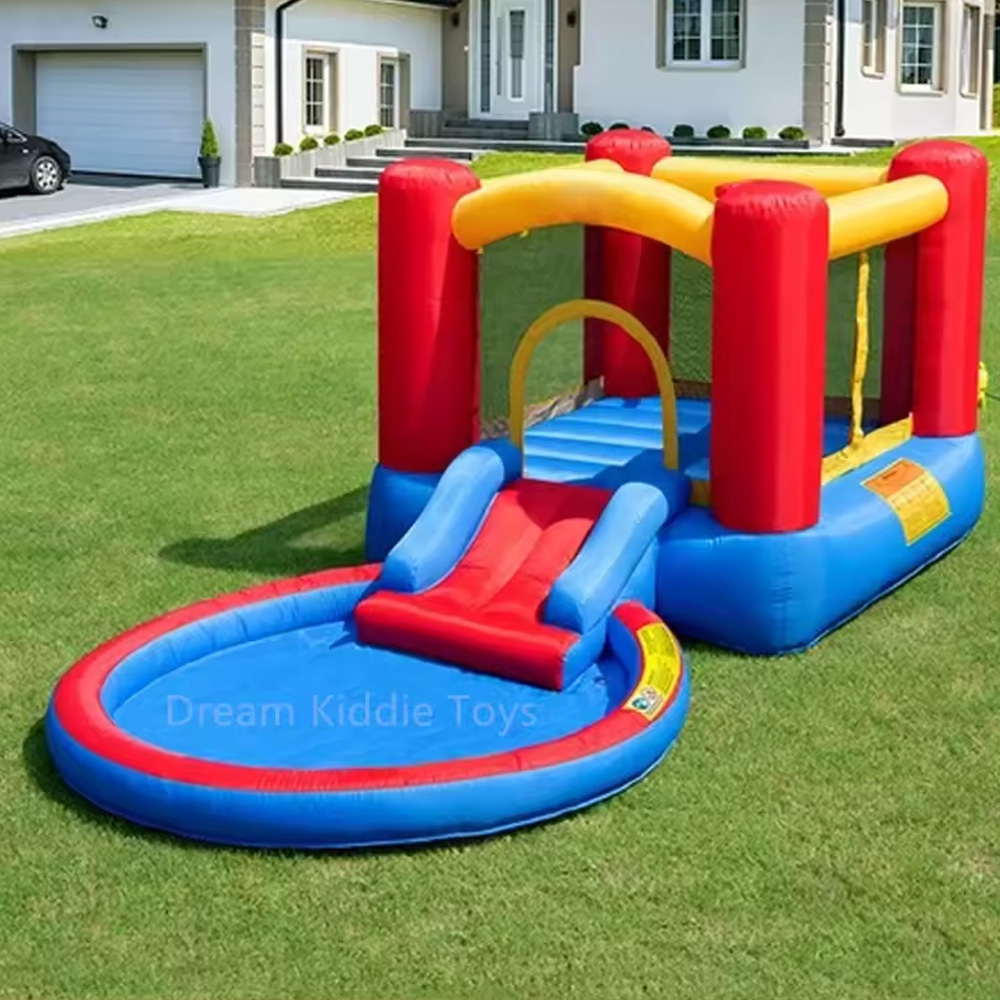 Colorful inflatable bouncer combo with pool bouncy jumping house water pool combo for kids