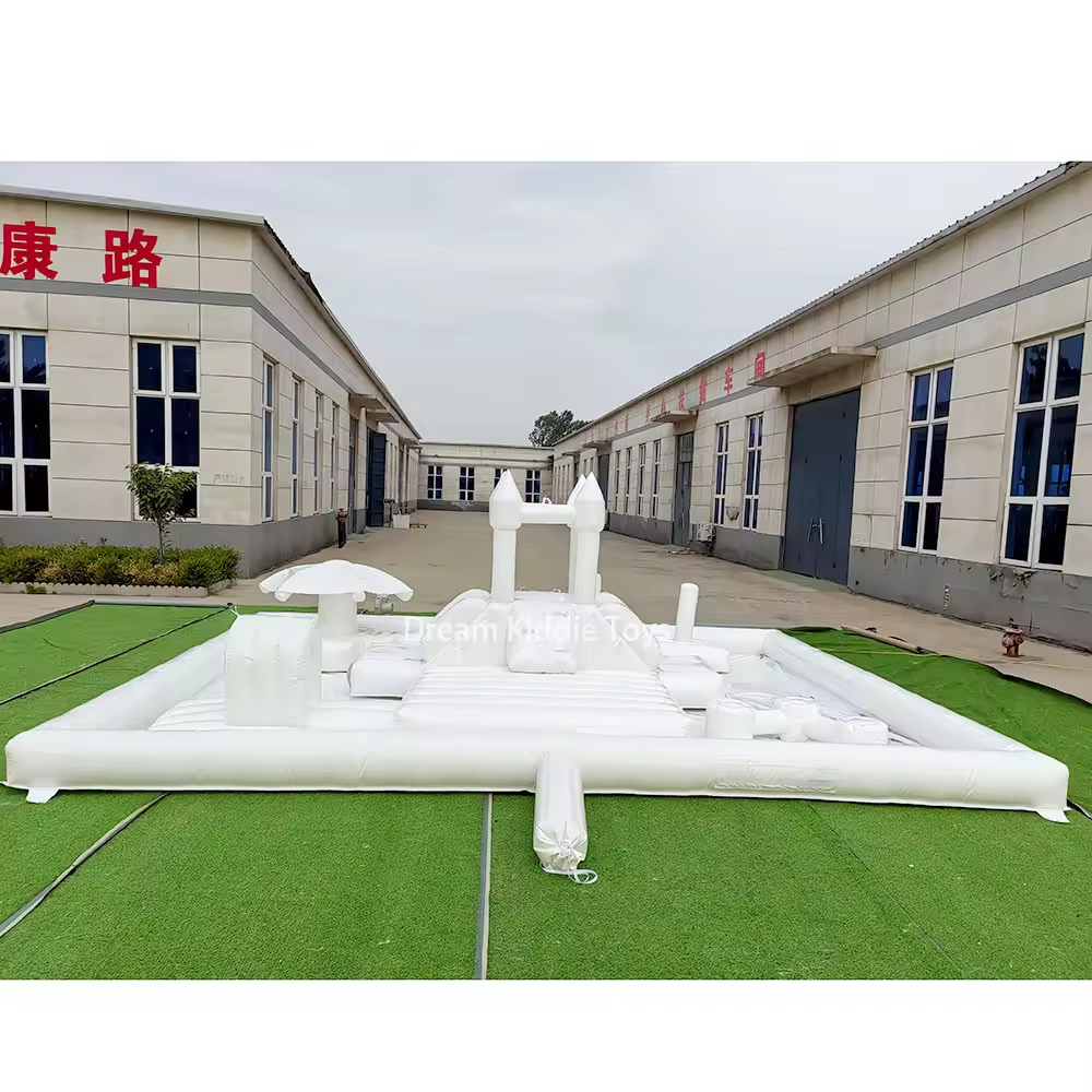 White Inflatable Splash Pad Water Obstacle Course Outdoor Splash Pool Soft Play Equipment Playground Inflatable Pool For Kids