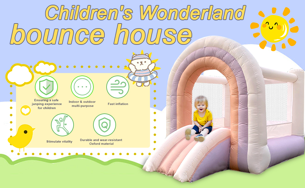 Mini Rainbow Bouncy Castle Toddler Kids Home/Outdoor Portable Bounce Castle Pink Rainbow 