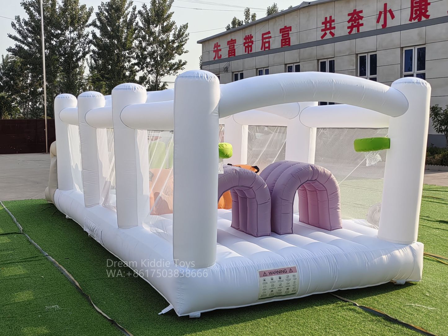 White Obstacle Course Bounce House Outdoor Games Challenge Pastel bouncer bouncy Castle combo slide and obstacle