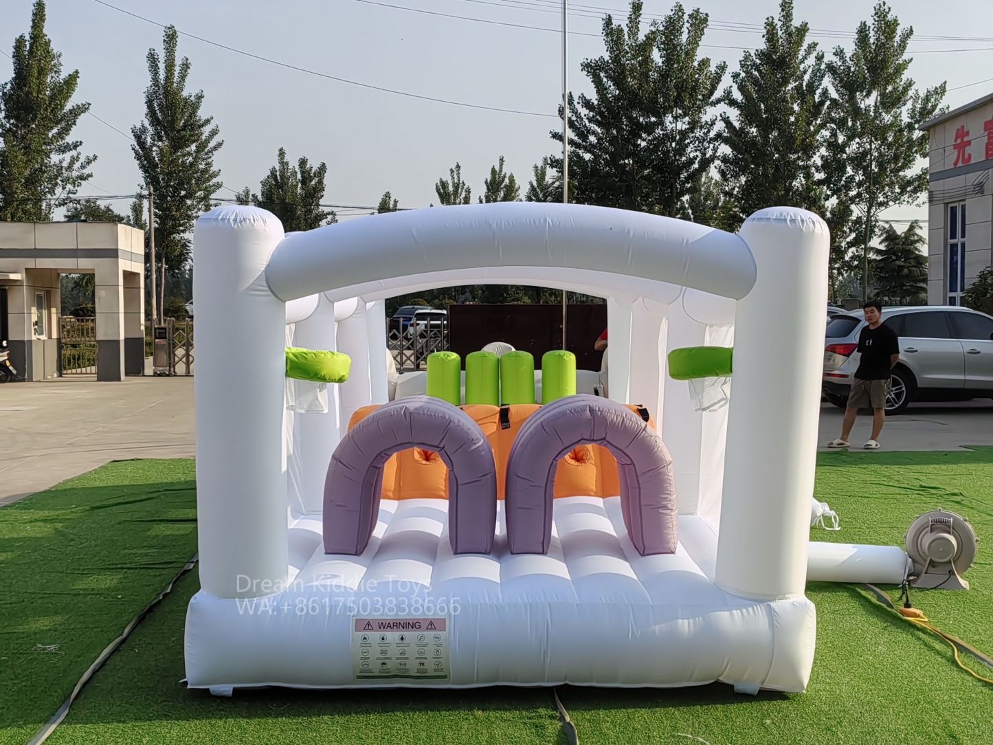 White Obstacle Course Bounce House Outdoor Games Challenge Pastel bouncer bouncy Castle combo slide and obstacle