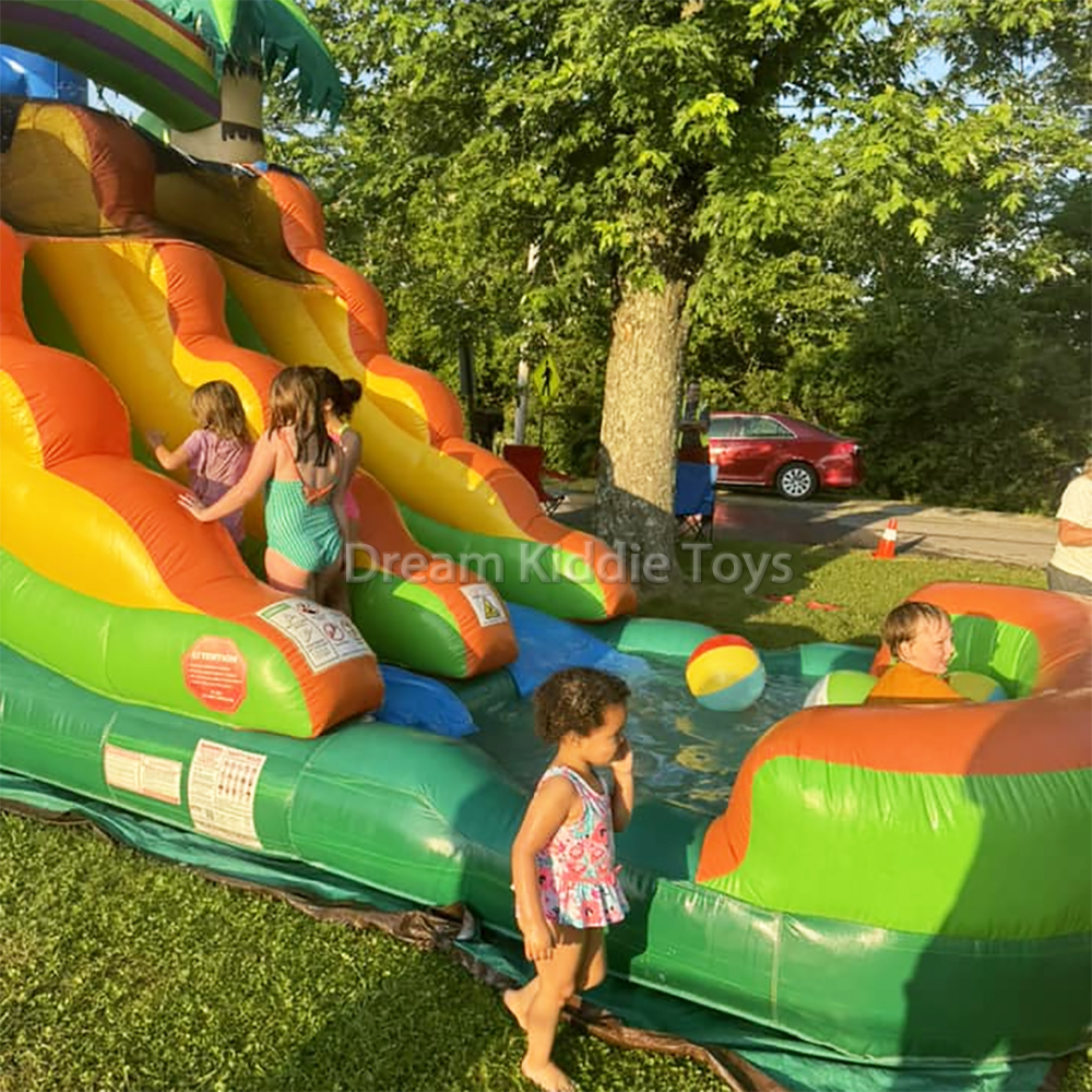 Palm Tree Mini Inflatable Bouncy Water Slide Park Splash Pool Backyard Children Water Slide For Kids Outdoor