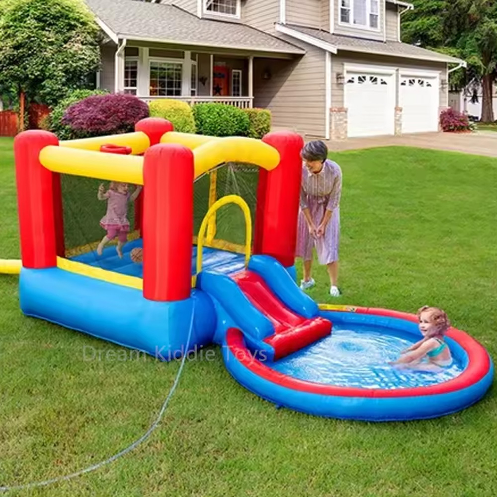 Colorful inflatable bouncer combo with pool bouncy jumping house water pool combo for kids