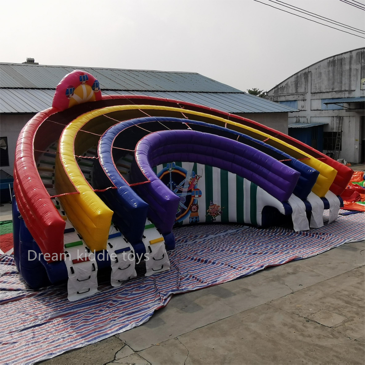 Outdoor rainbow slide inflatable water slide water park for kids cartoon themed jumping castle