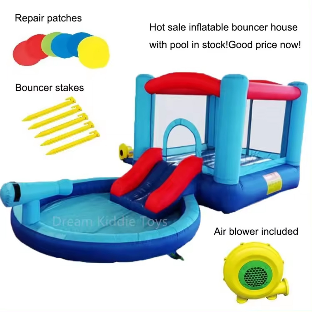 Colorful inflatable bouncer combo with pool bouncy jumping house water pool combo for kids