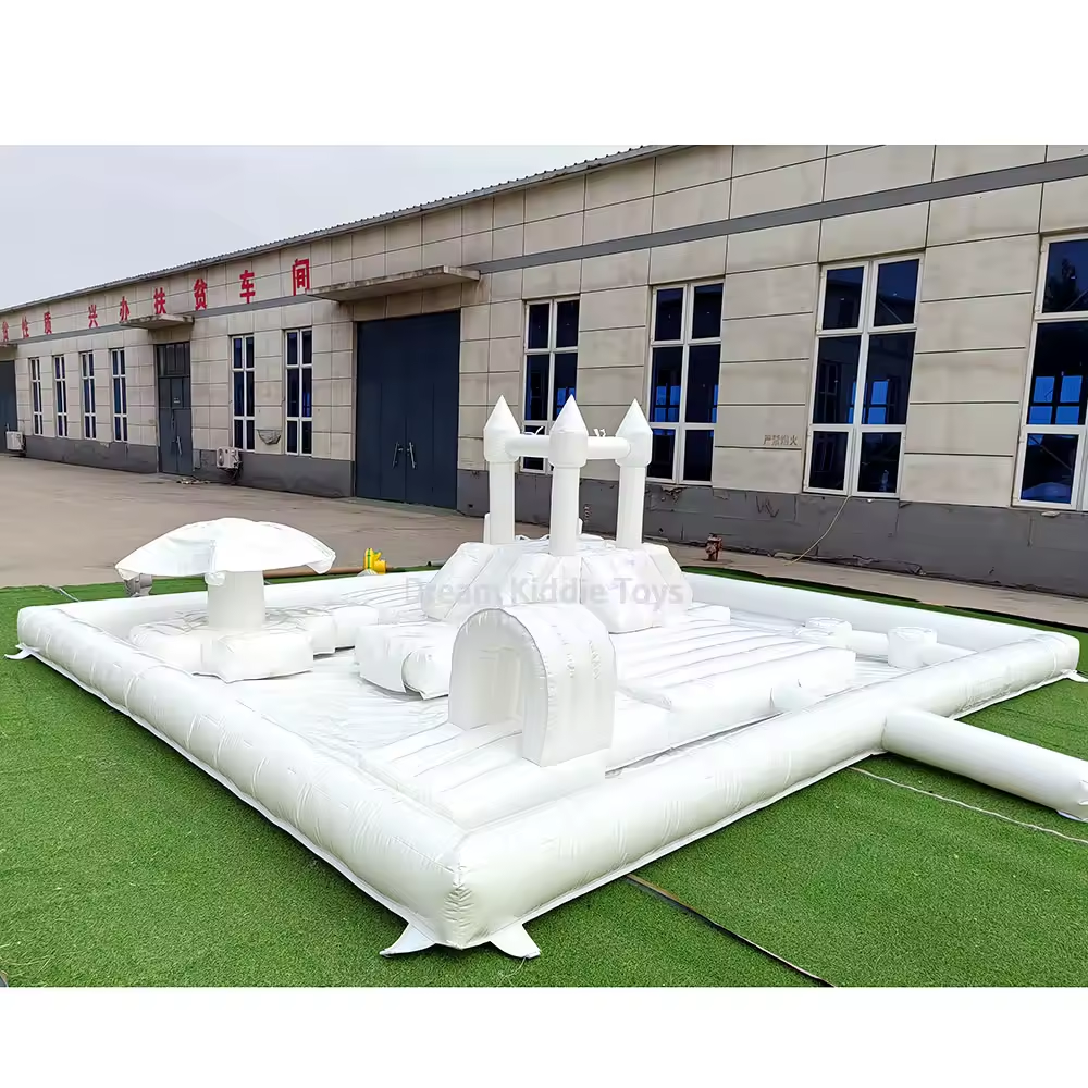 White Inflatable Splash Pad Water Obstacle Course Outdoor Splash Pool Soft Play Equipment Playground Inflatable Pool For Kids