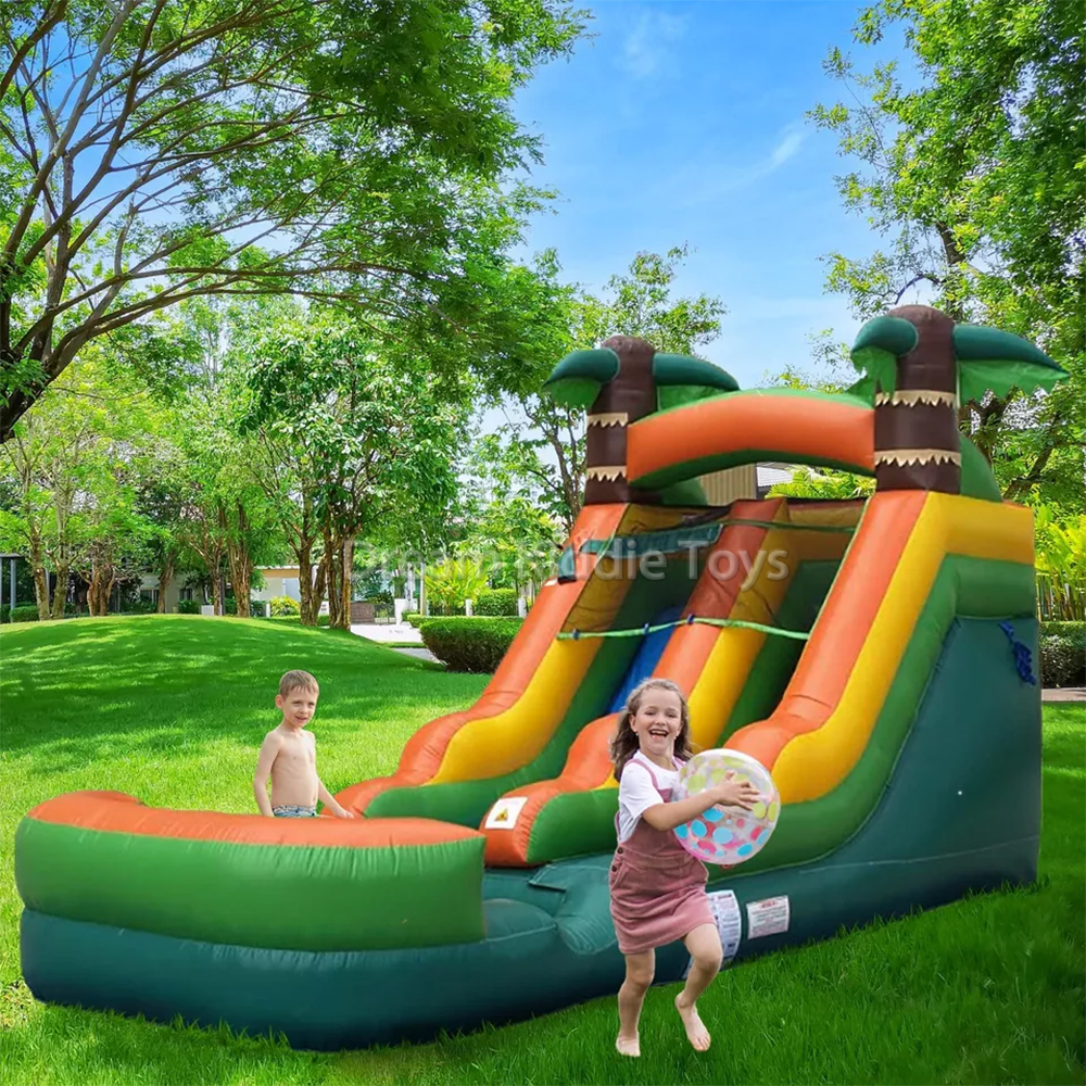 Palm Tree Mini Inflatable Bouncy Water Slide Park Splash Pool Backyard Children Water Slide For Kids Outdoor