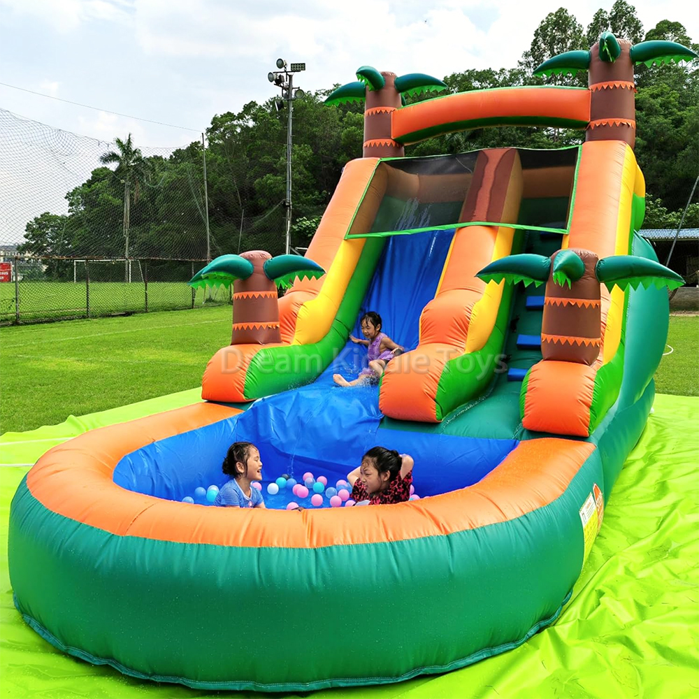 Palm Tree Mini Inflatable Bouncy Water Slide Park Splash Pool Backyard Children Water Slide For Kids Outdoor