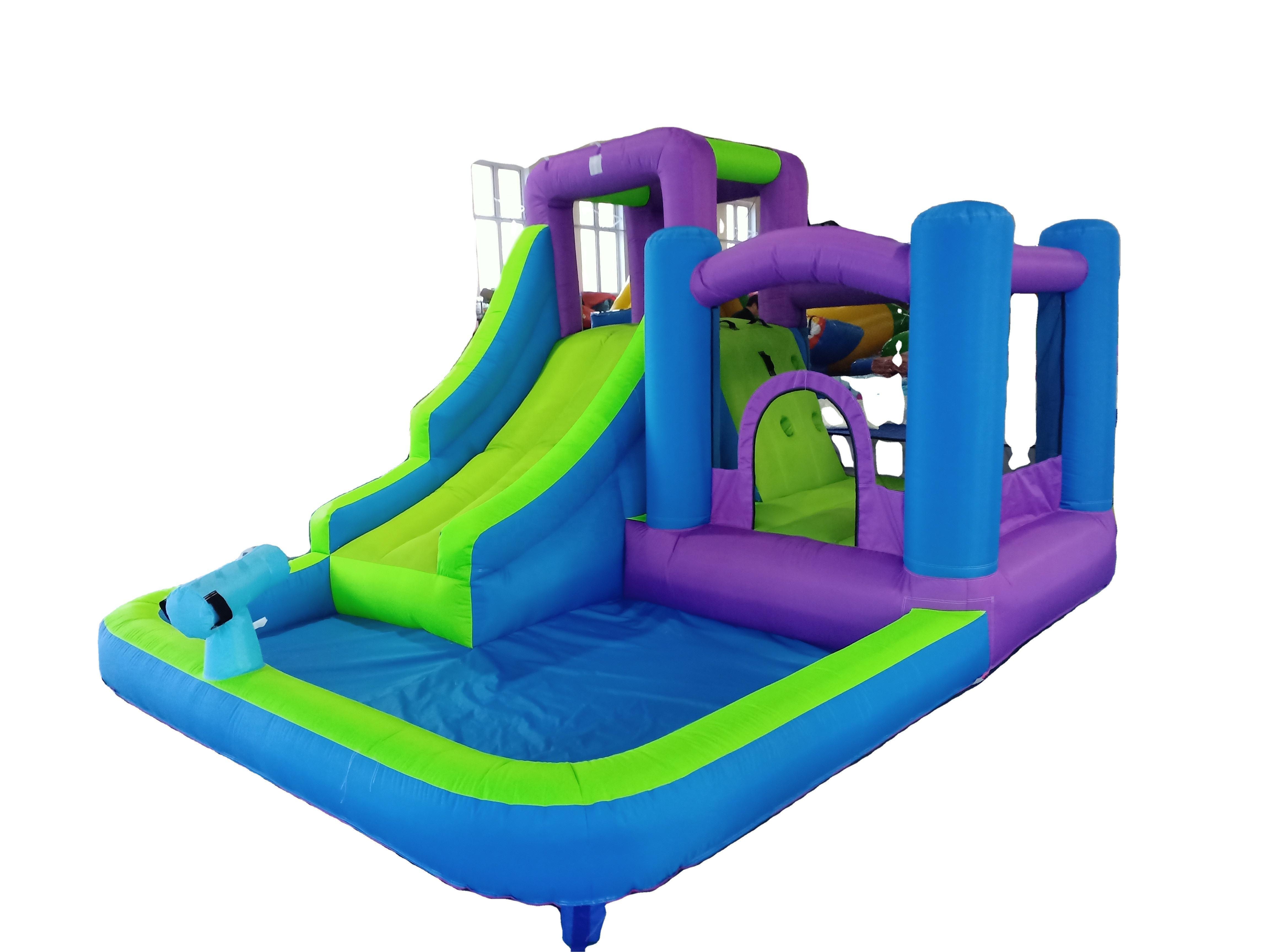 Popular kids inflatable water slide combo bounce house with pool inflatable water trampoline with water gun backyard game