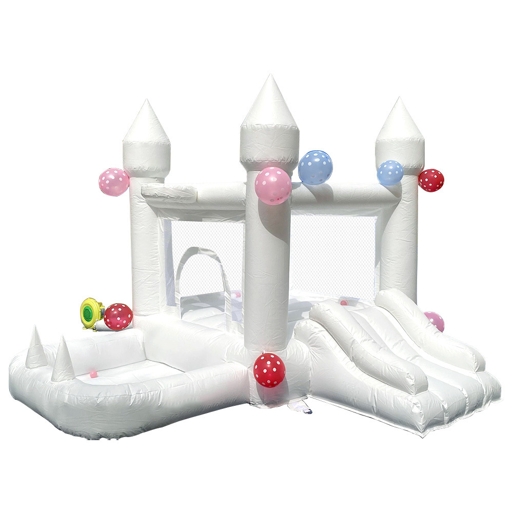 White Inflatable Castle Bounce House with Slide & Ball Pit Blower,Easy to Set Up and Take Down,Safe and Fun for Active Kids