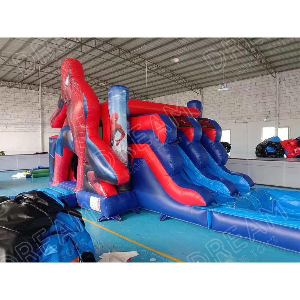 Commercial Cartoon Spiderman Inflatable waterslide Bouncer Jumping Slide Inflatable Giant Water Park Slide Mutifunction 