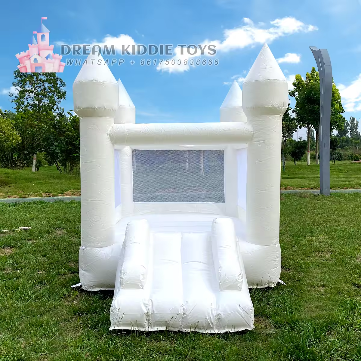 6FTx8FT Backyard White Mini PVC Inflatable Bounce House with Slide Bouncy Area for Kids
