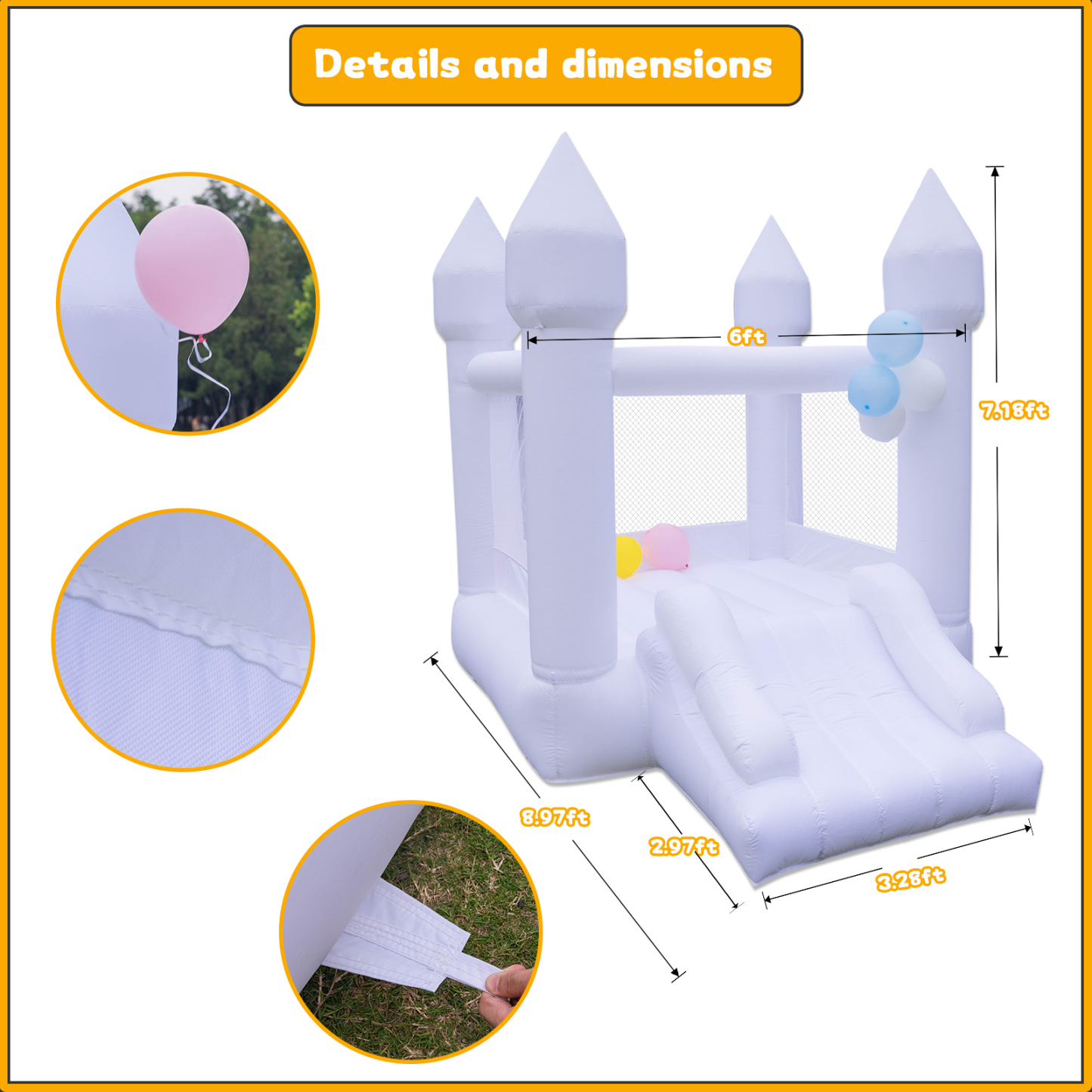 6FTx8FT Backyard White Mini PVC Inflatable Bounce House with Slide Bouncy Area for Kids