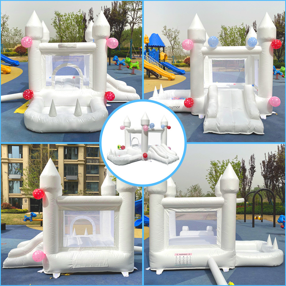 White Inflatable Castle Bounce House with Slide & Ball Pit Blower,Easy to Set Up and Take Down,Safe and Fun for Active Kids