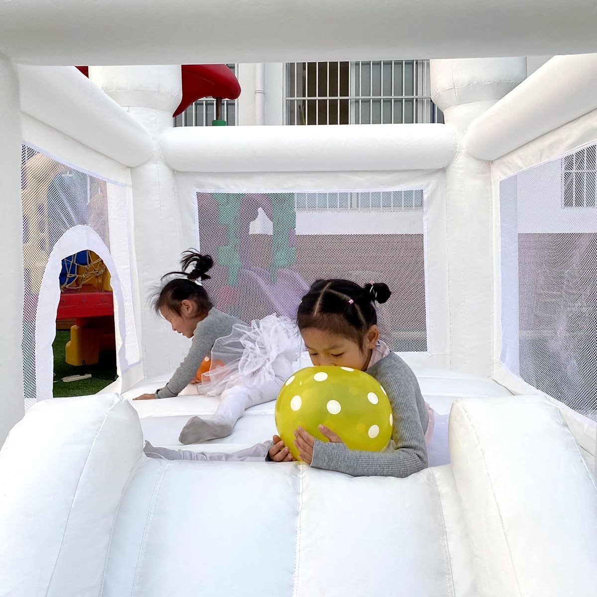 White Inflatable Castle Bounce House with Slide & Ball Pit Blower,Easy to Set Up and Take Down,Safe and Fun for Active Kids