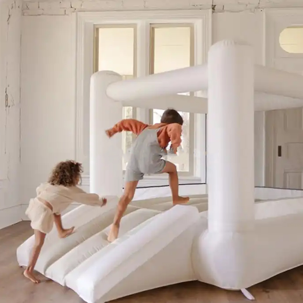 White Inflatable Castle Bounce House with Slide & Ball Pit Blower,Easy to Set Up and Take Down,Safe and Fun for Active Kids.