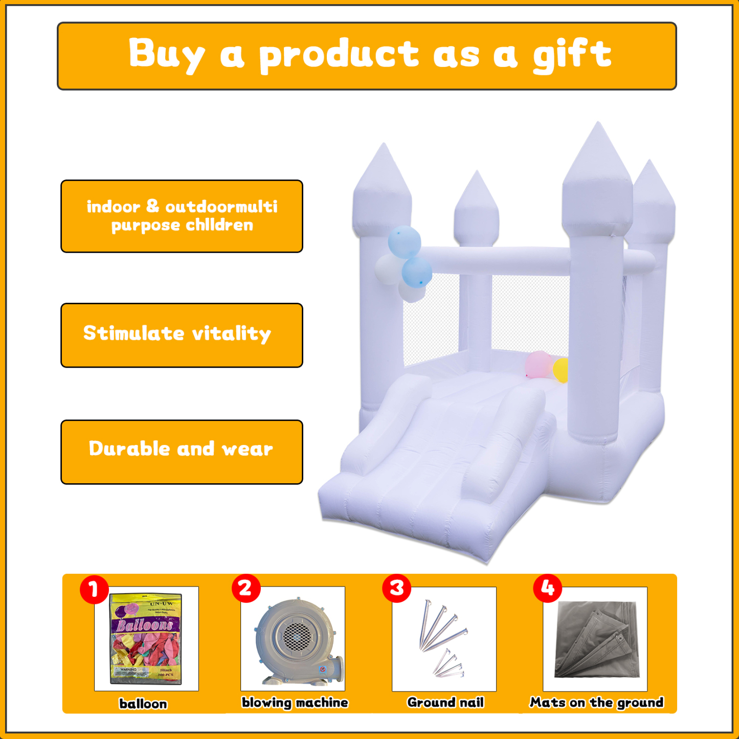 6FTx8FT Backyard White Mini PVC Inflatable Bounce House with Slide Bouncy Area for Kids