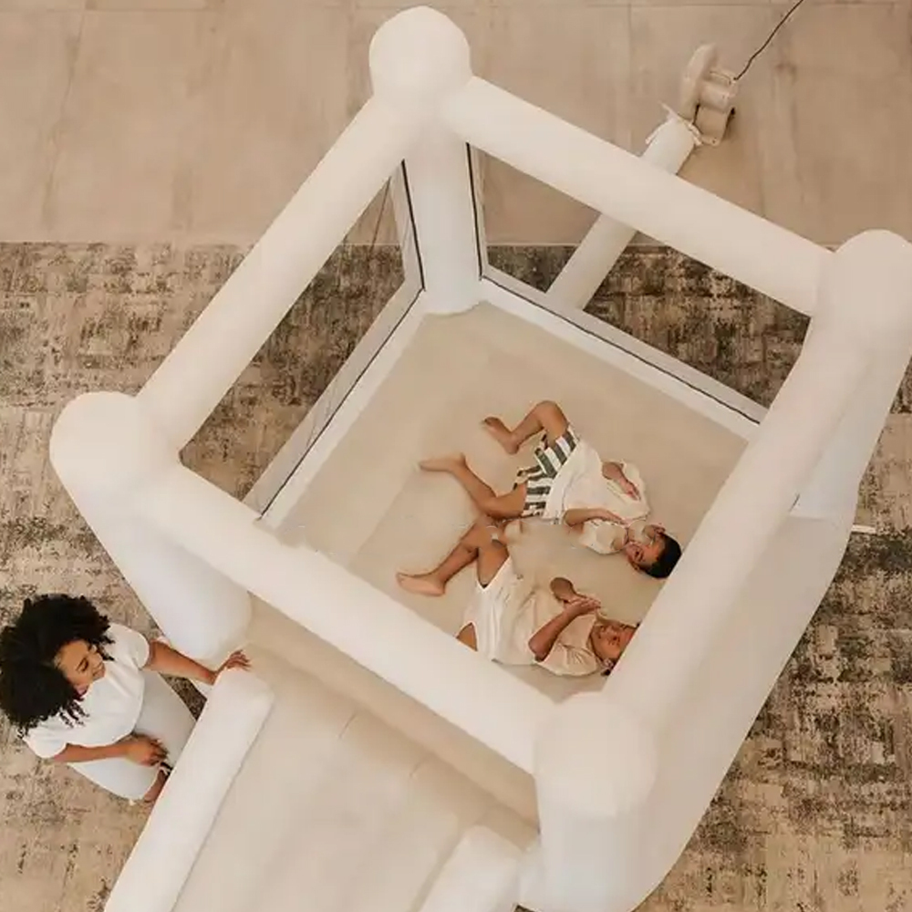 White Inflatable Castle Bounce House with Slide & Ball Pit Blower,Easy to Set Up and Take Down,Safe and Fun for Active Kids.