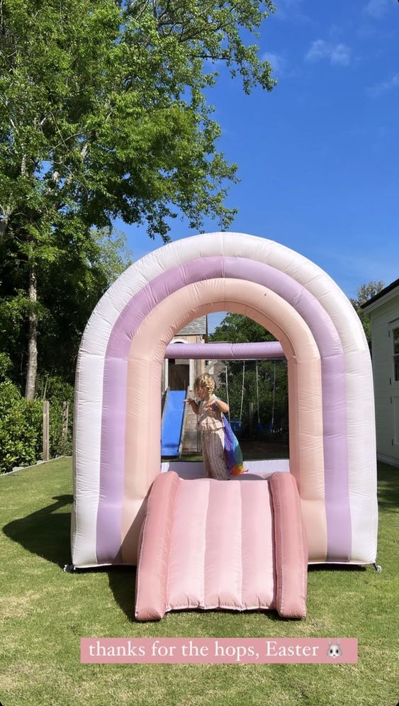 Mini Rainbow Bouncy Castle Toddler Kids Home/Outdoor Portable Bounce Castle Pink Rainbow 