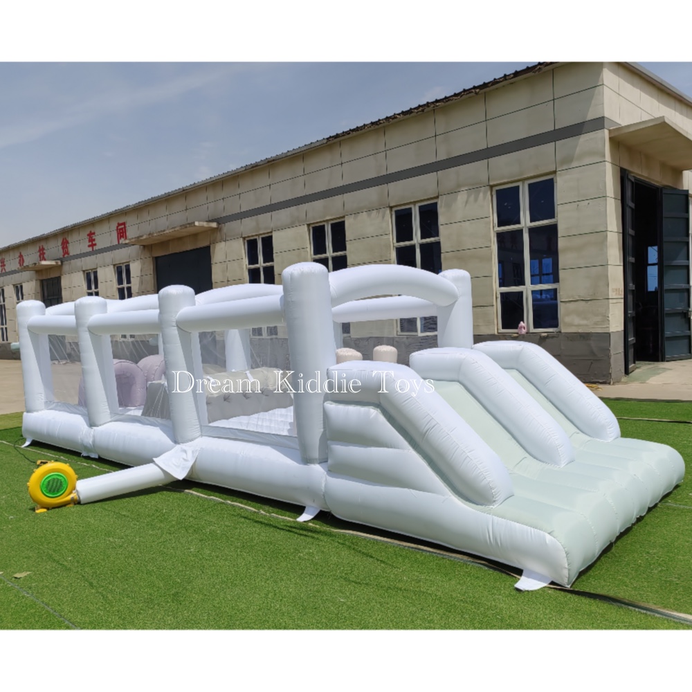 Inflatable Obstacle Course For Kid Jumper Castle Amusement Park White Bounce House Children Obstacle Course  Game For Party