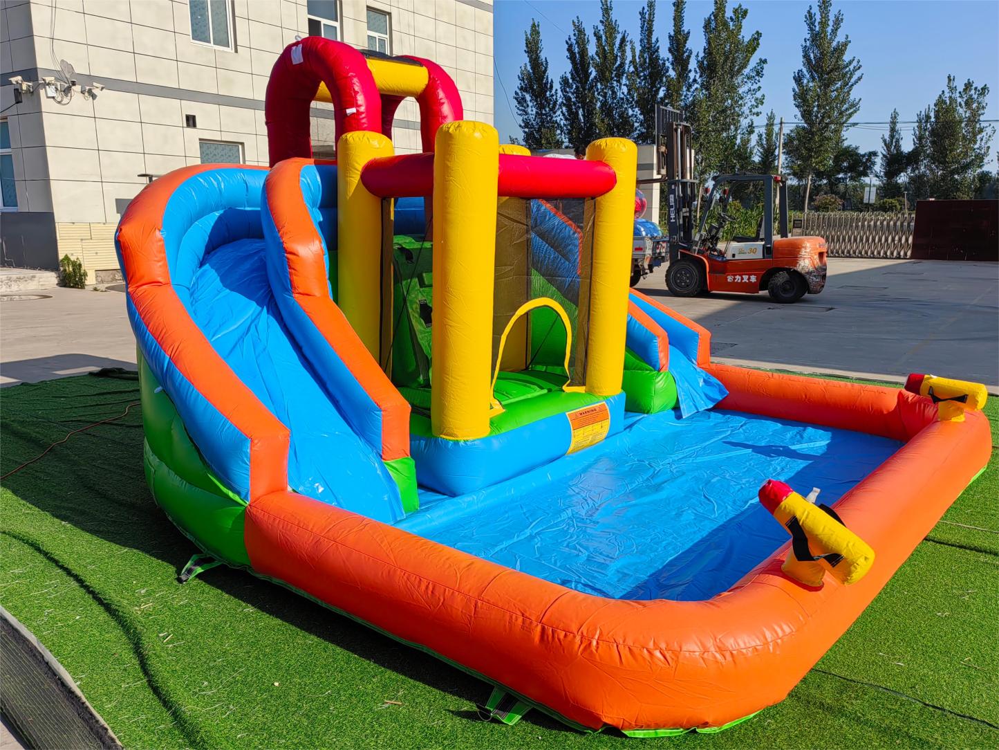 Inflatable Water Double Slide Inflatable Backyard Double Lane Kids Water Slide With Splash Pool And Spray Gun