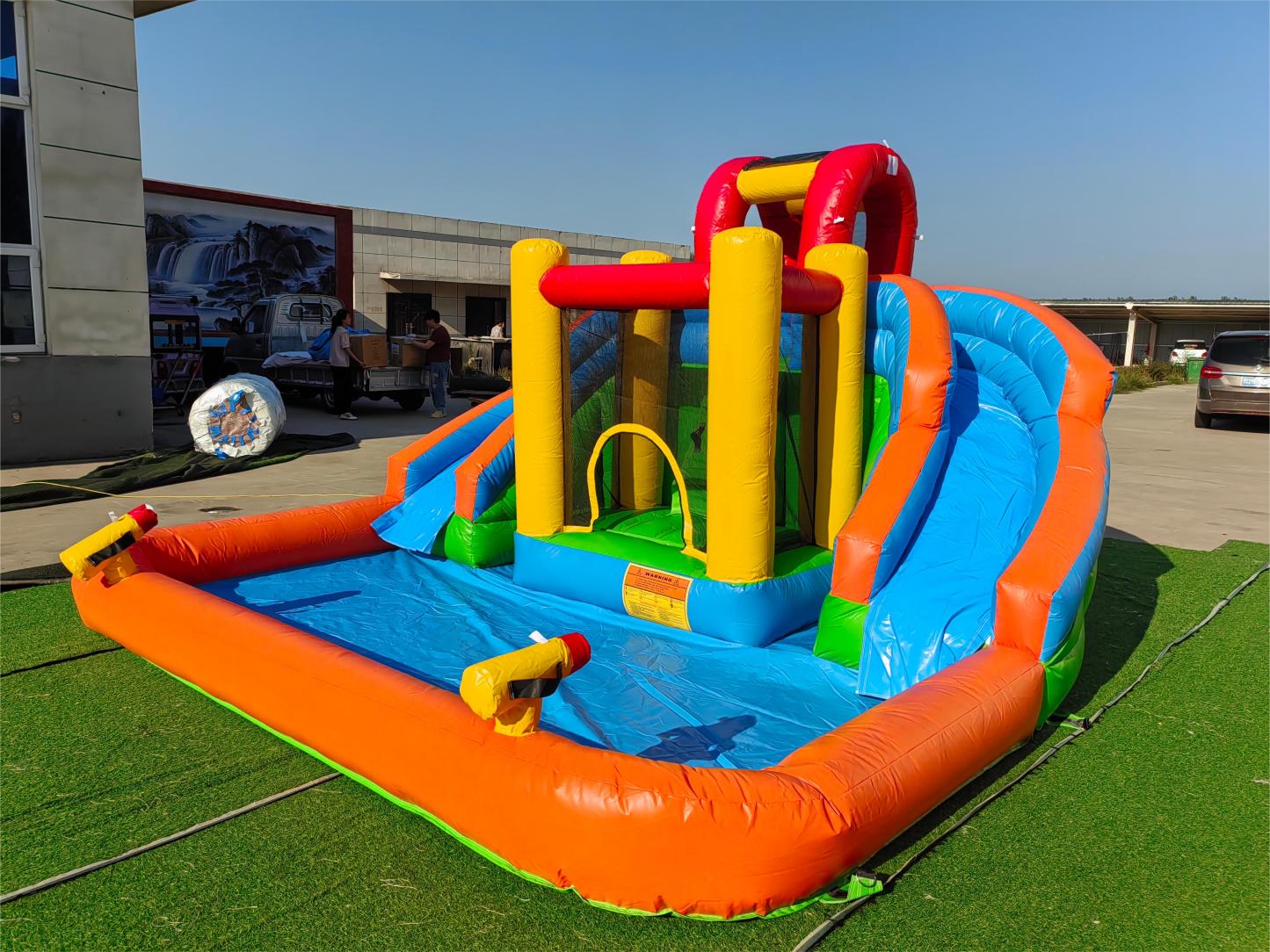 Inflatable Water Double Slide Inflatable Backyard Double Lane Kids Water Slide With Splash Pool And Spray Gun