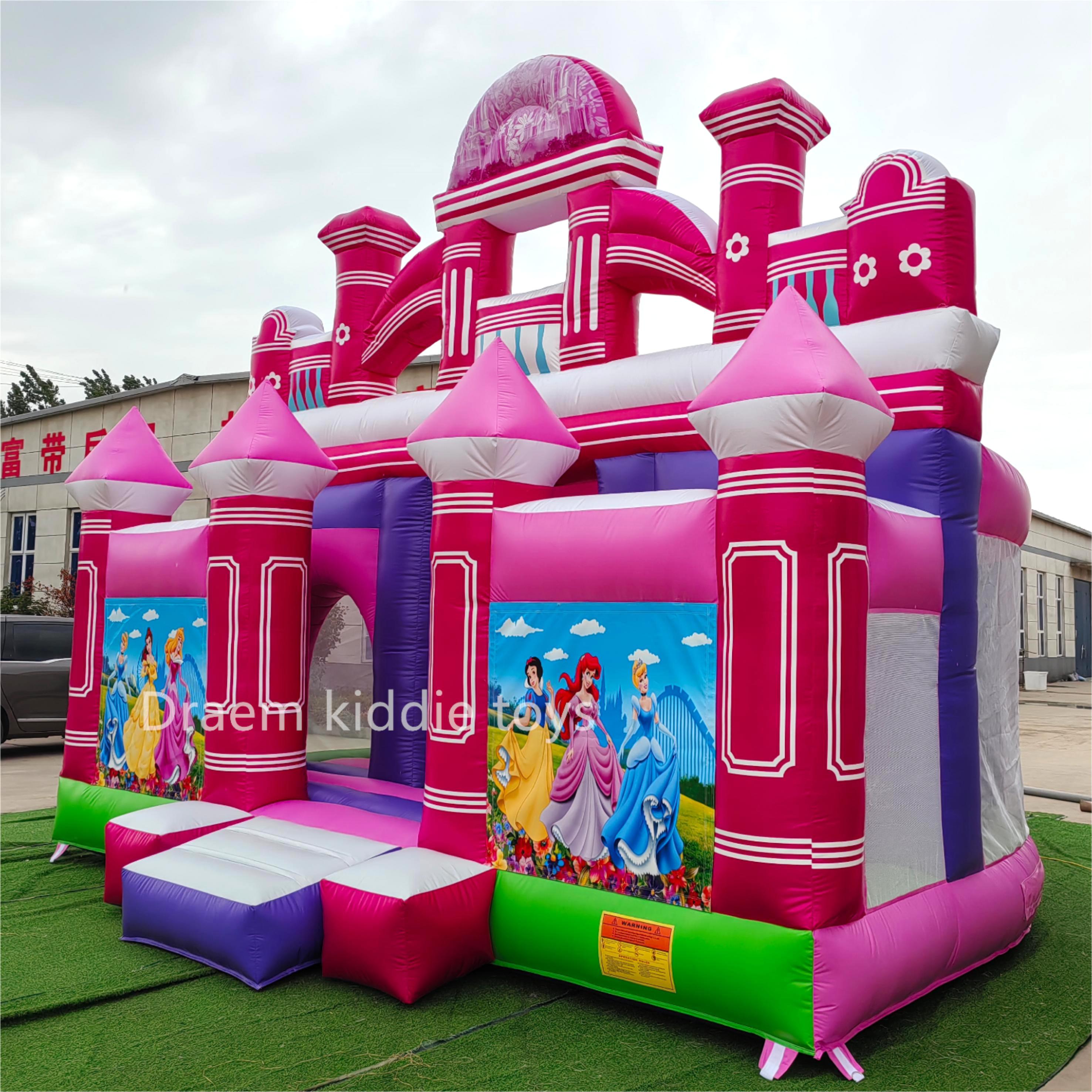 Pink Princess Palace Bounce House Inflatable Combo Bouncer Playground Outdoor Jumping Castle Kids Princess Theme Bouncy Castle